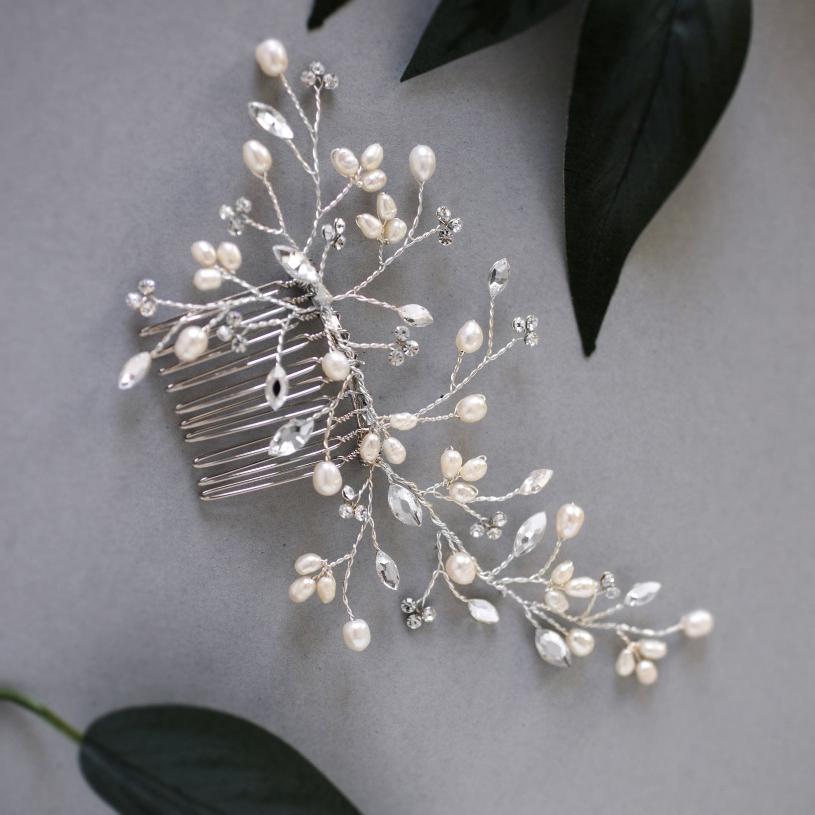 Ivory Freshwater Pearl and Crystal Simple Comb - Hair Comb - Cassandra Lynne