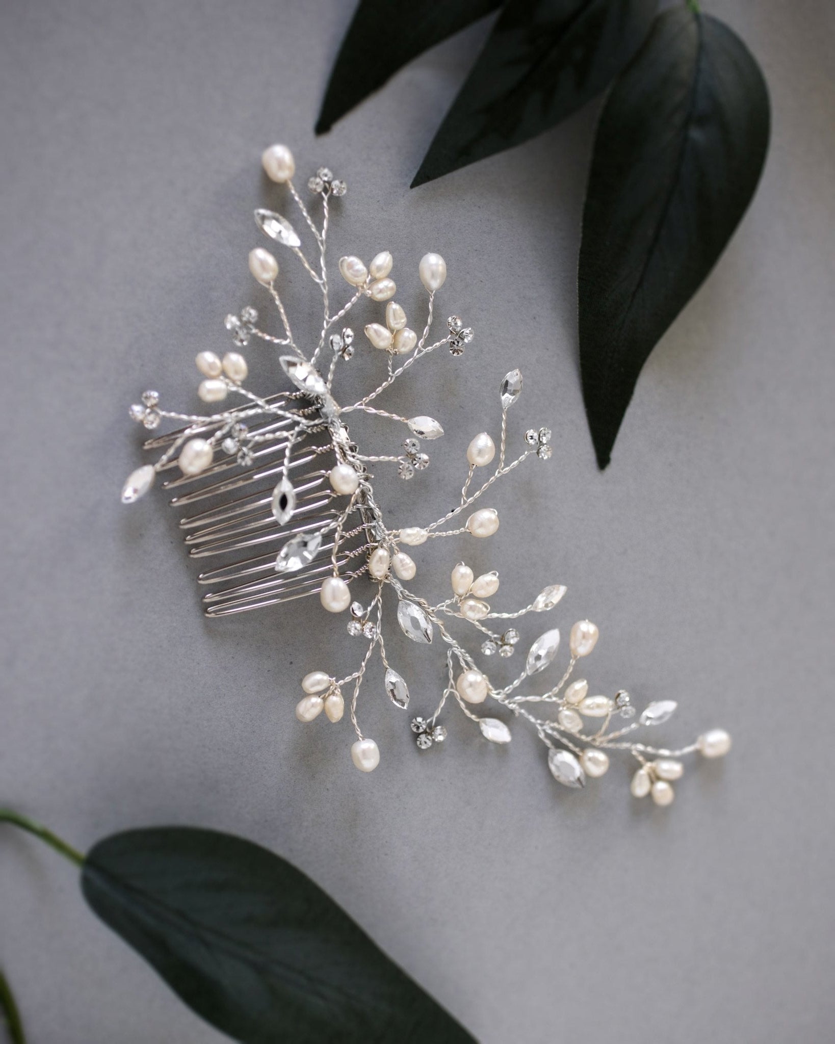 Ivory Freshwater Pearl and Crystal Simple Comb - Hair Comb - Cassandra Lynne