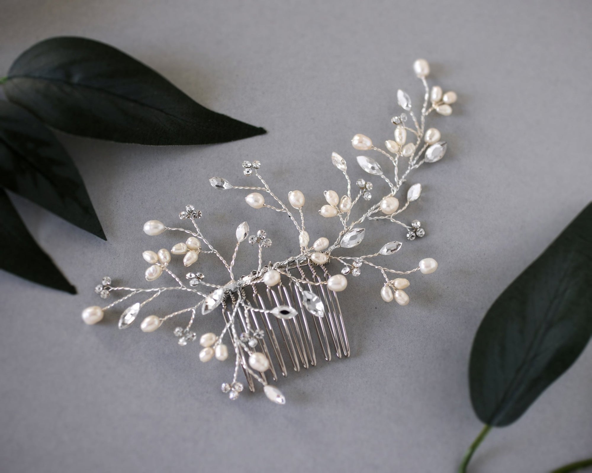 Ivory Freshwater Pearl and Crystal Simple Comb - Hair Comb - Cassandra Lynne