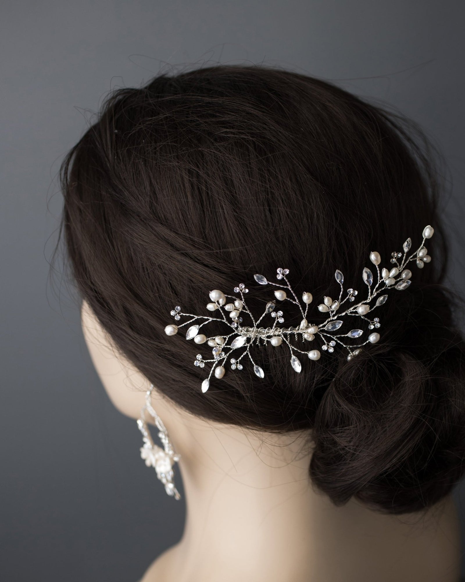 Ivory Freshwater Pearl and Crystal Simple Comb - Hair Comb - Cassandra Lynne