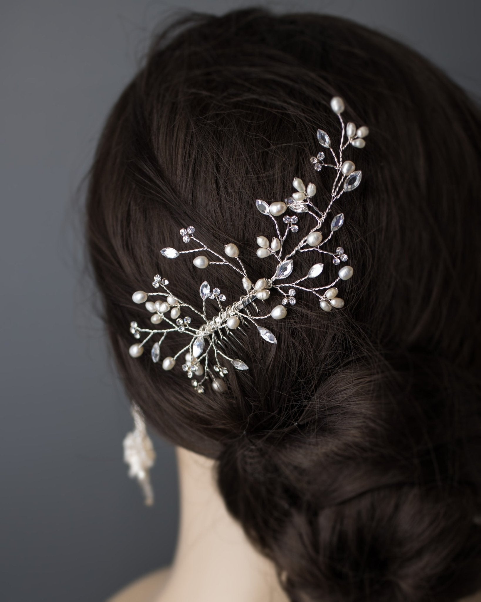 Ivory Freshwater Pearl and Crystal Simple Comb - Hair Comb - Cassandra Lynne