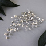 Ivory Freshwater Pearl and Crystal Simple Comb - Hair Comb - Cassandra Lynne