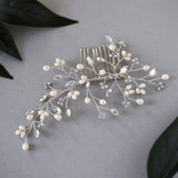Ivory Freshwater Pearl and Crystal Simple Comb - Hair Comb - Cassandra Lynne