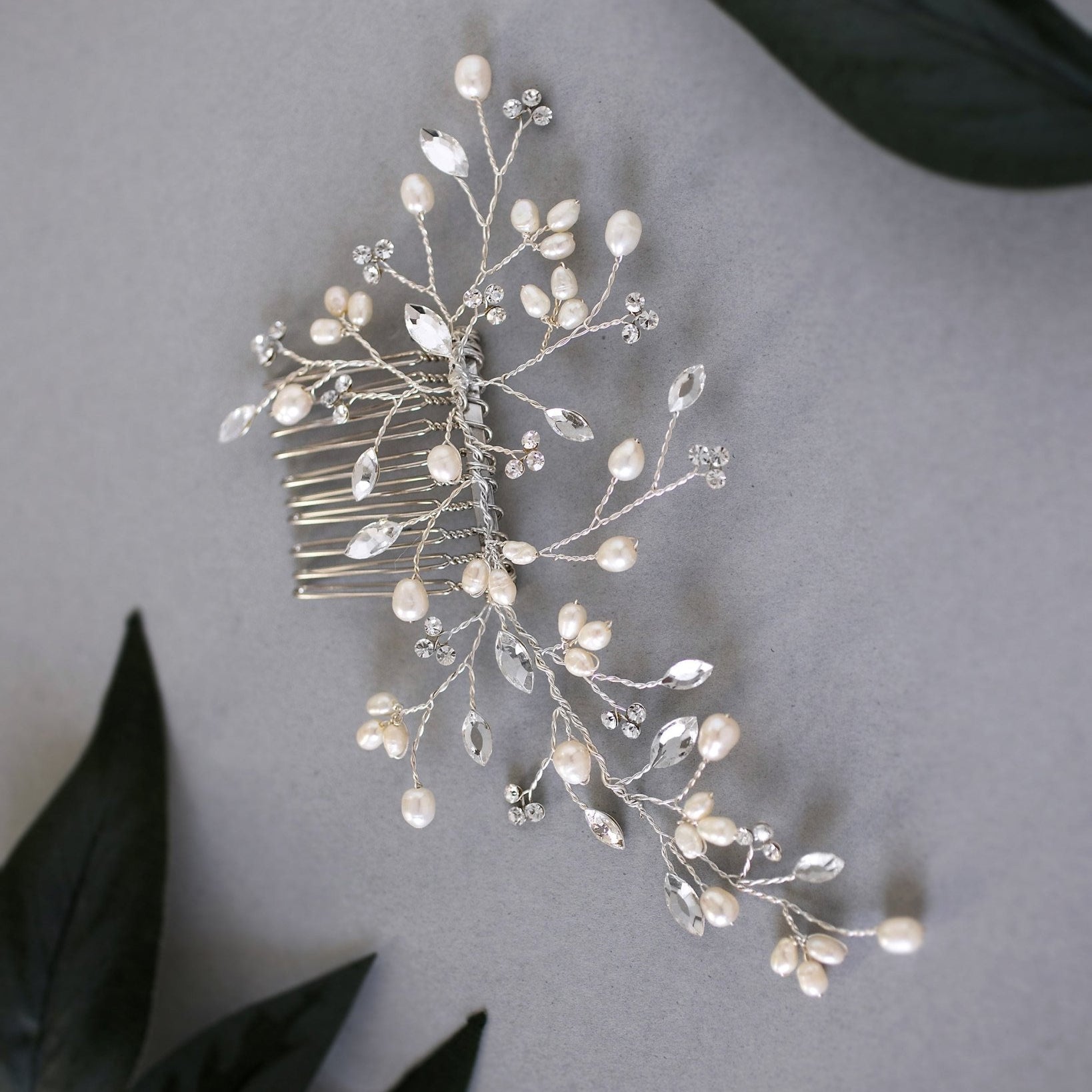 Ivory Freshwater Pearl and Crystal Simple Comb - Hair Comb - Cassandra Lynne