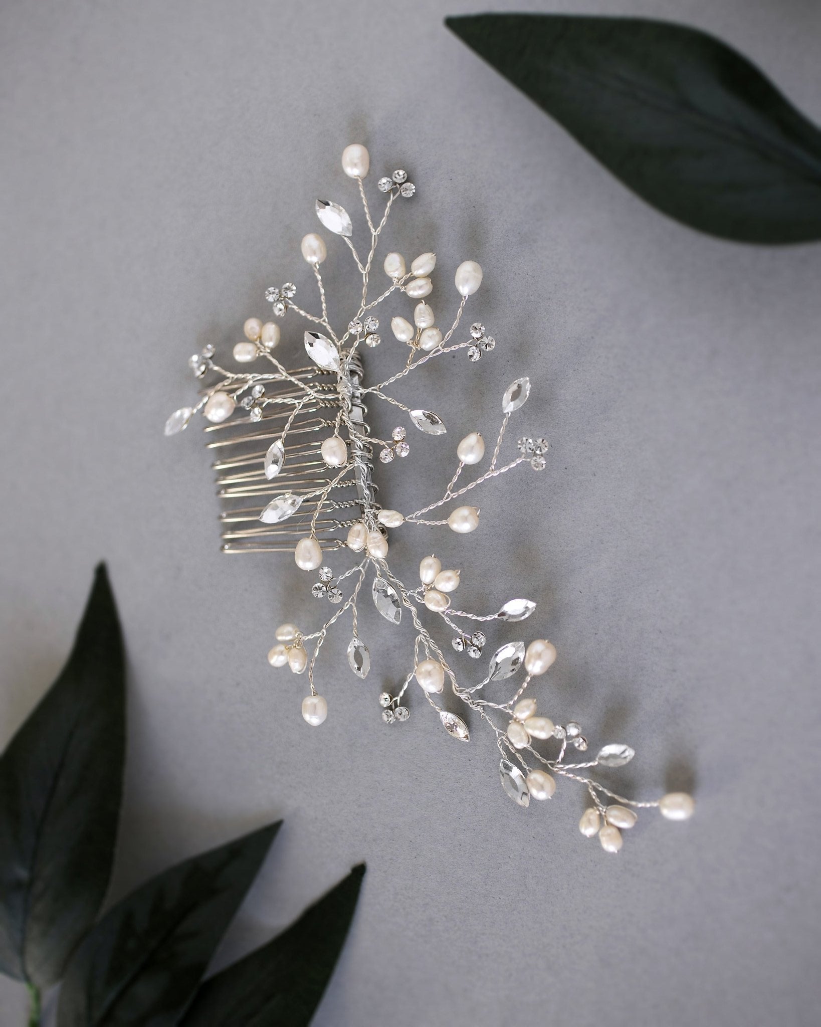 Ivory Freshwater Pearl and Crystal Simple Comb - Hair Comb - Cassandra Lynne
