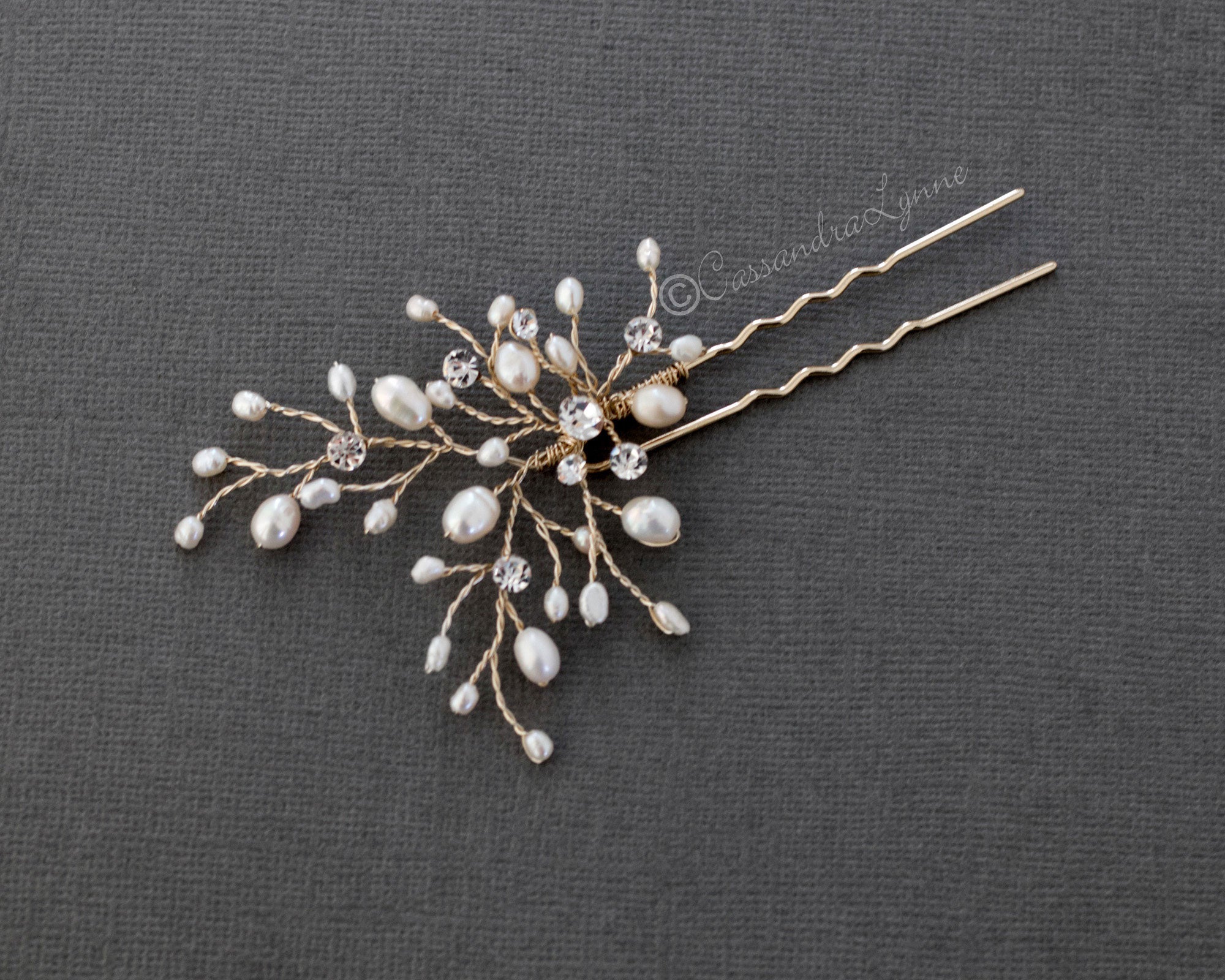 Ivory Pearl and Crystal Bridal Hair Pin - Hair Pins - Cassandra Lynne