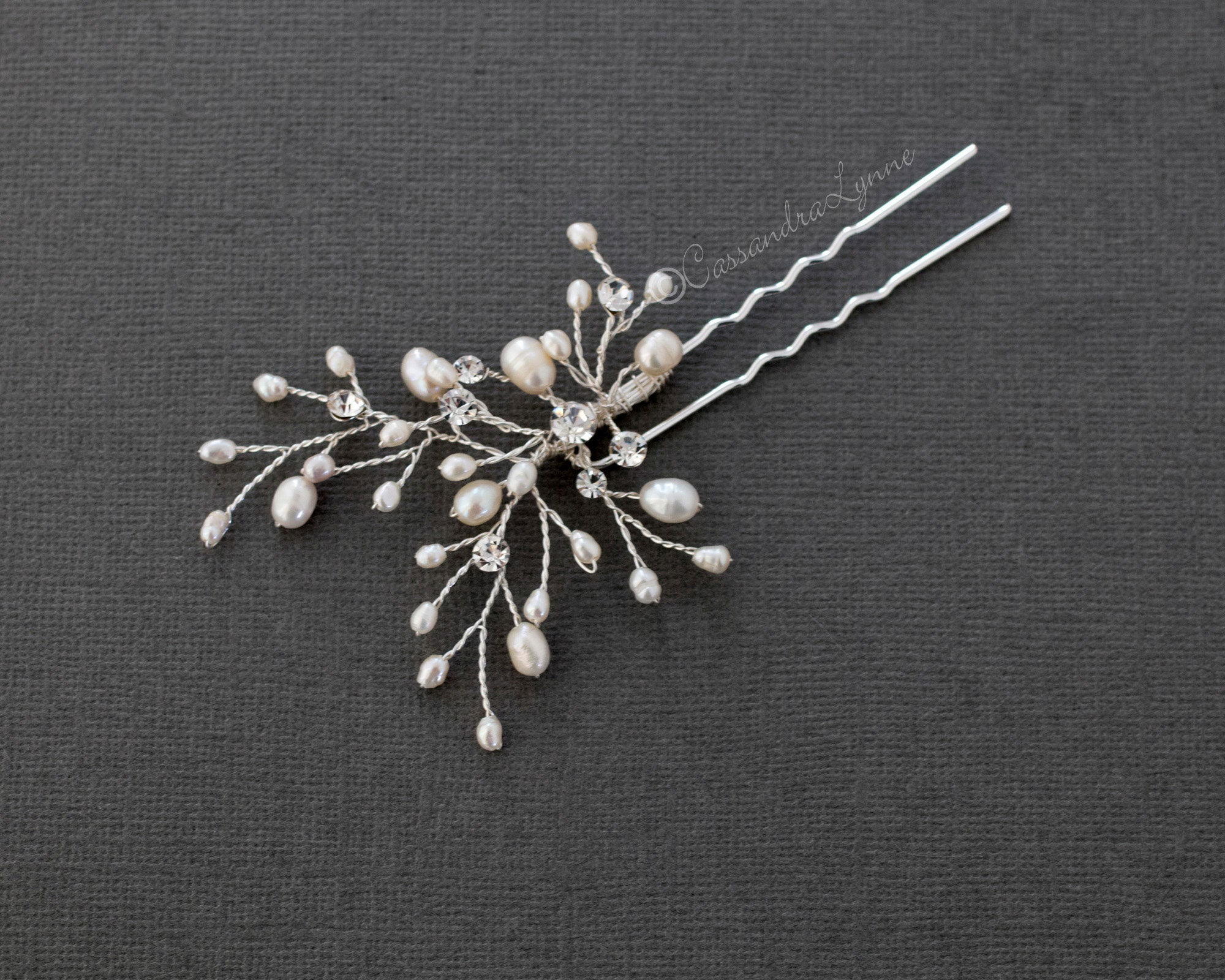 Ivory Pearl and Crystal Bridal Hair Pin - Cassandra Lynne