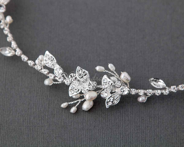 Wedding Hair Vine Headband of Freshwater Pearls and Rhinestones - Cassandra  Lynne