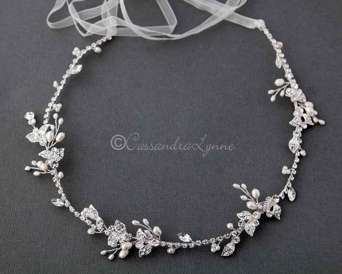 Wedding Hair Vine Headband of Freshwater Pearls and Rhinestones - Cassandra  Lynne