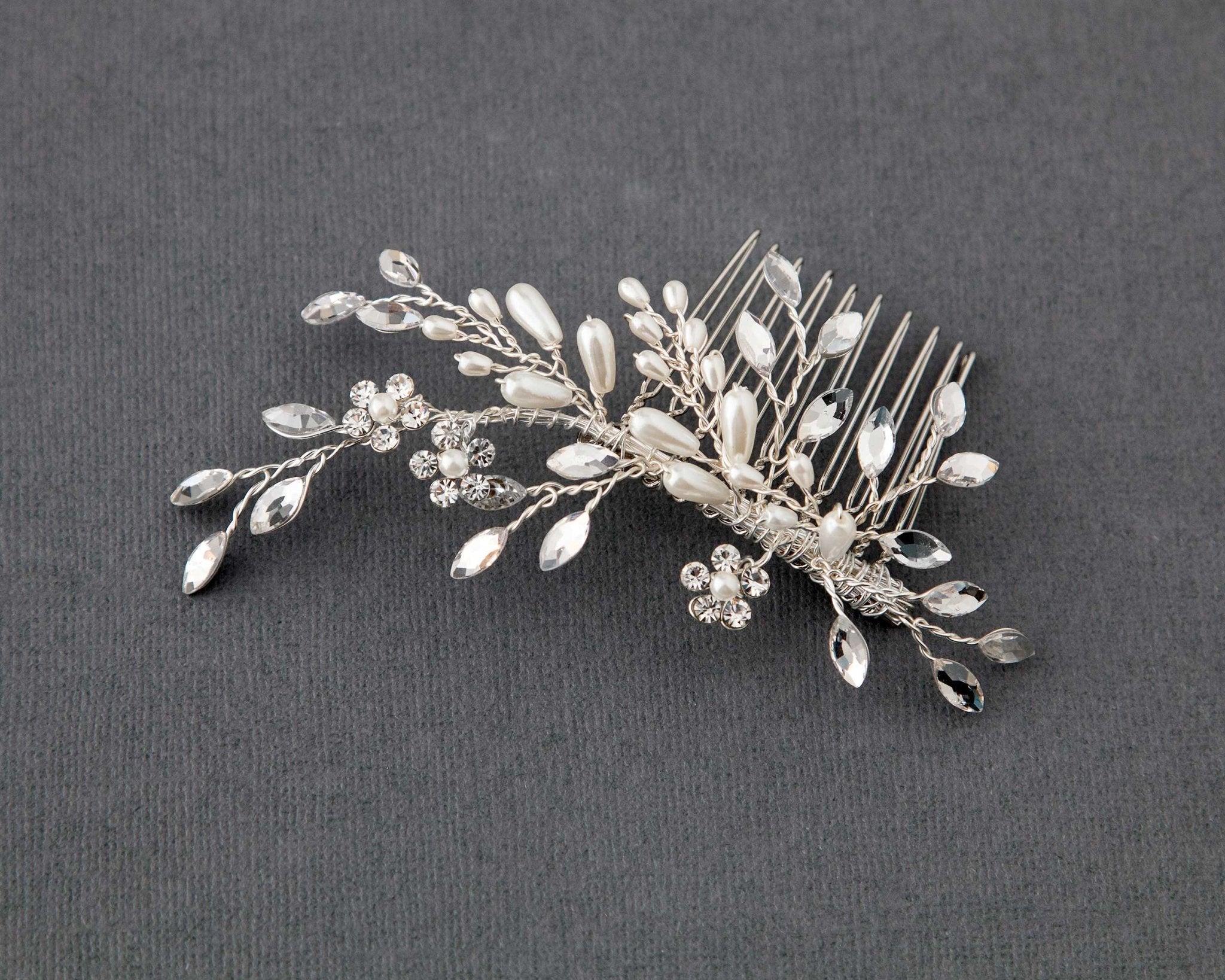 Ivory Pearl Wedding Hair Comb with Marquise Rhinestone - Hair Comb - Cassandra Lynne