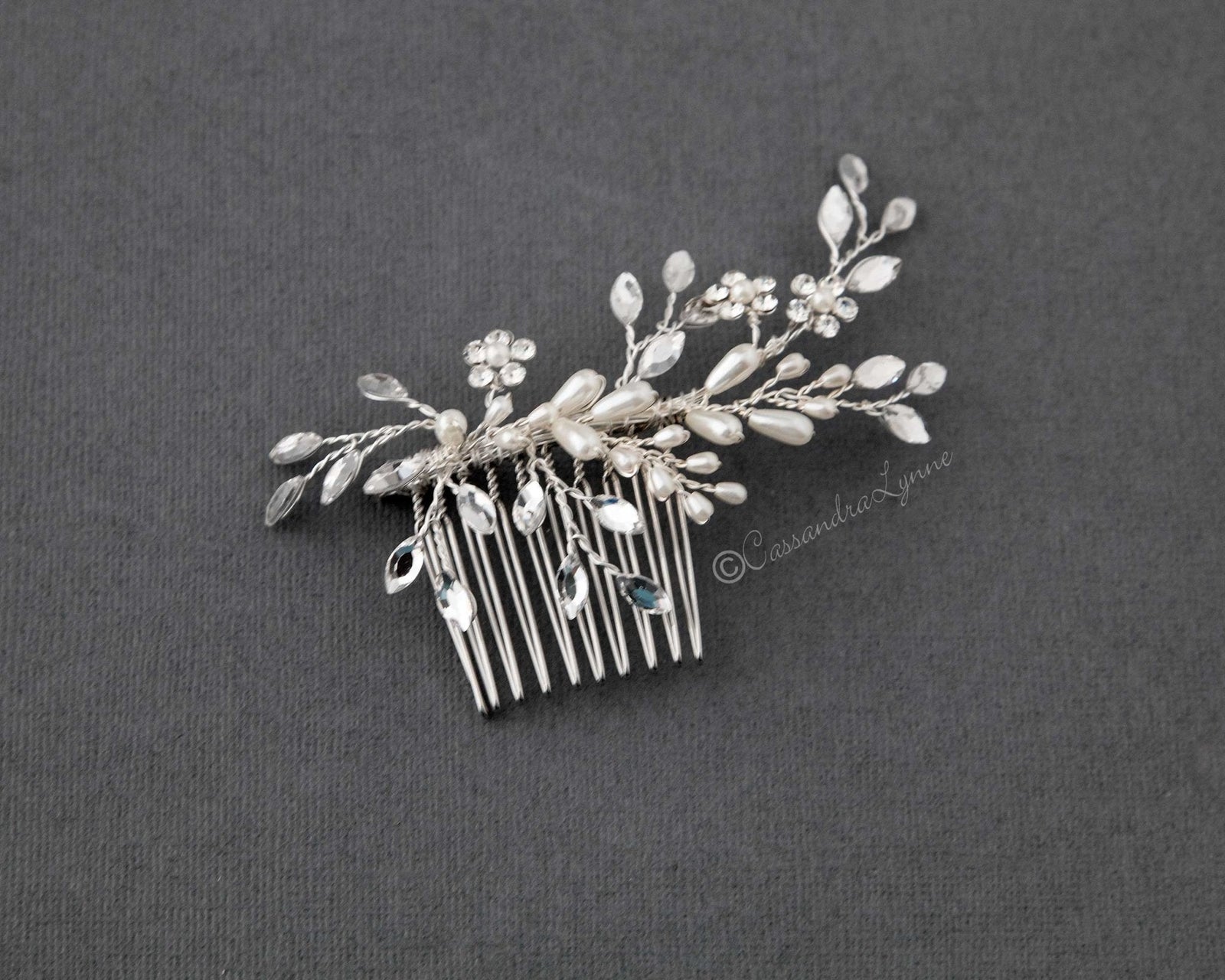 Ivory Pearl Wedding Hair Comb with Marquise Rhinestone - Hair Comb - Cassandra Lynne