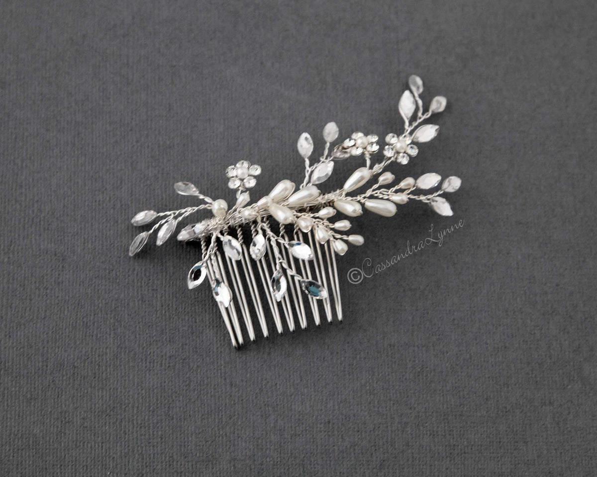 Ivory Pearl Wedding Hair Comb with Marquise Rhinestone - Cassandra Lynne