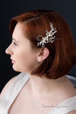 Ivory Pearl Wedding Hair Comb with Marquise Rhinestone - Cassandra Lynne