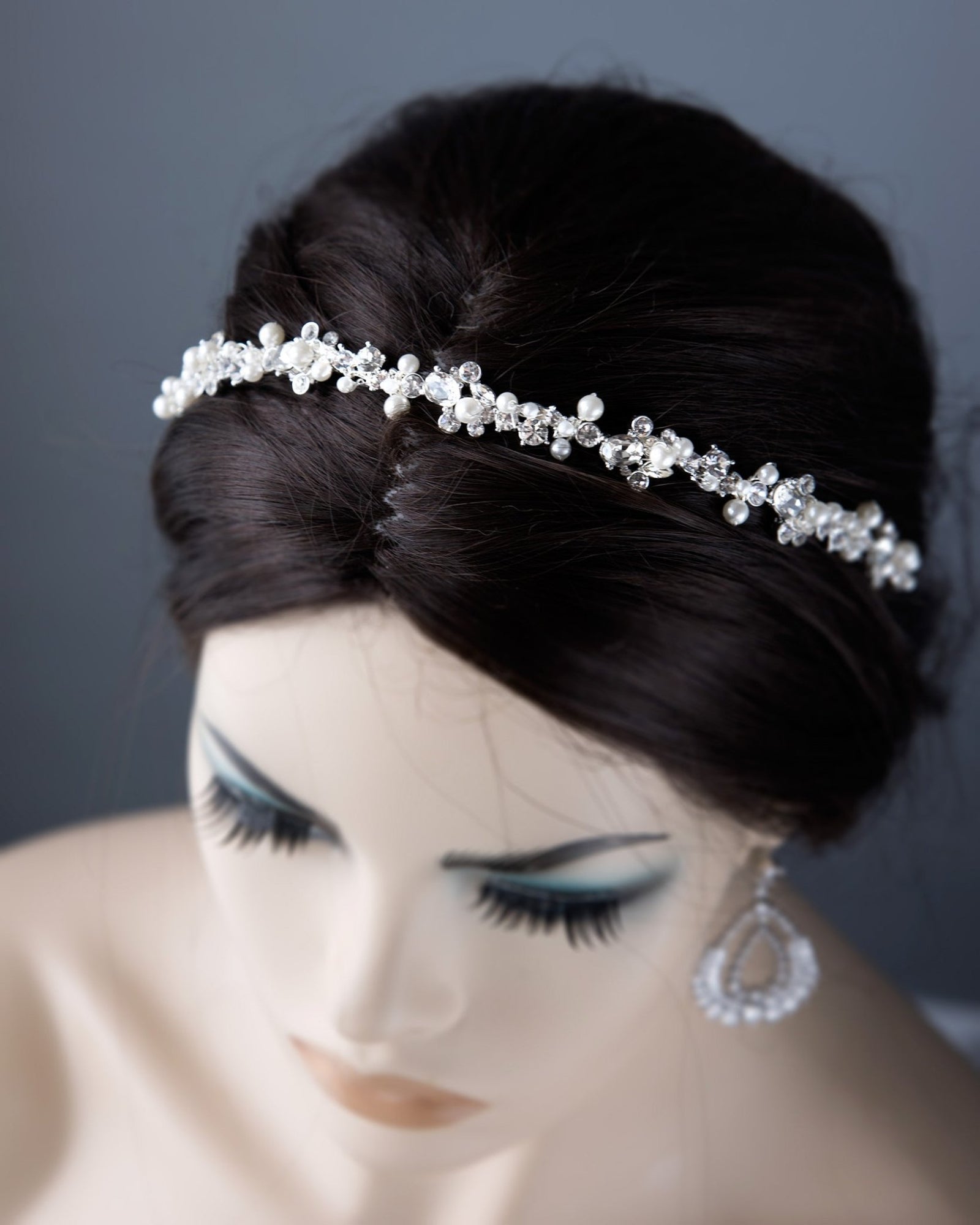 Ivory Pearl Wedding Headband with Oval Jewels - Cassandra Lynne