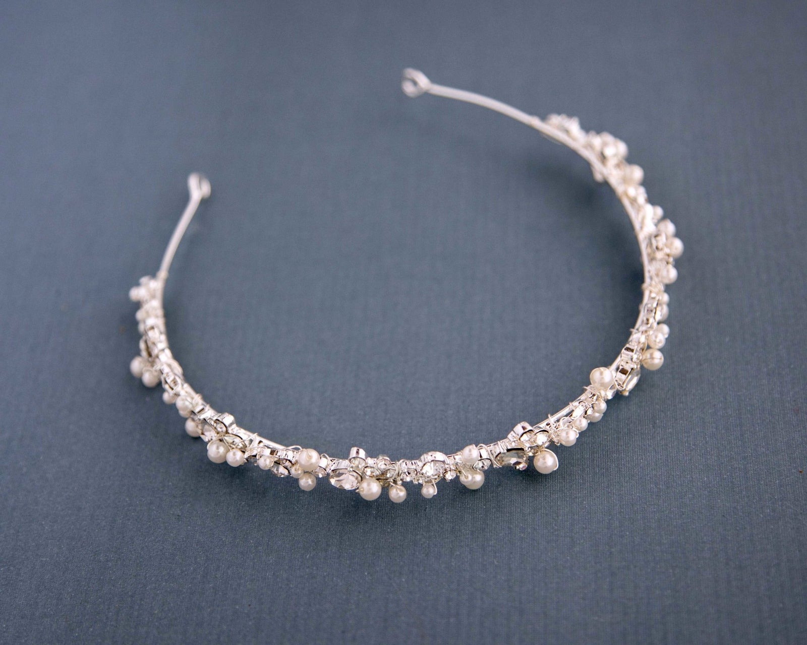 Ivory Pearl Wedding Headband with Oval Jewels - Cassandra Lynne