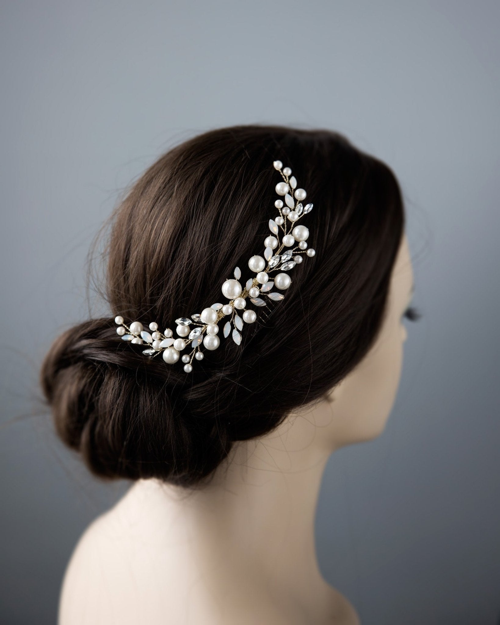 Ivory Pearls and Opal Bridal Comb - Hair Comb - Cassandra Lynne