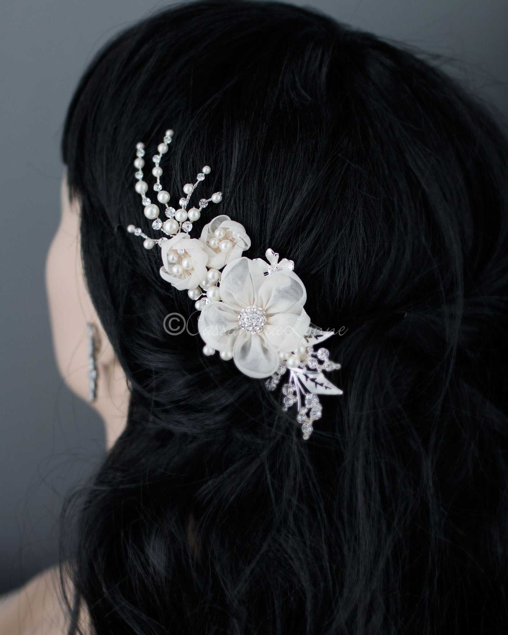 Ivory Wedding Hair Flower with Pearls - Cassandra Lynne