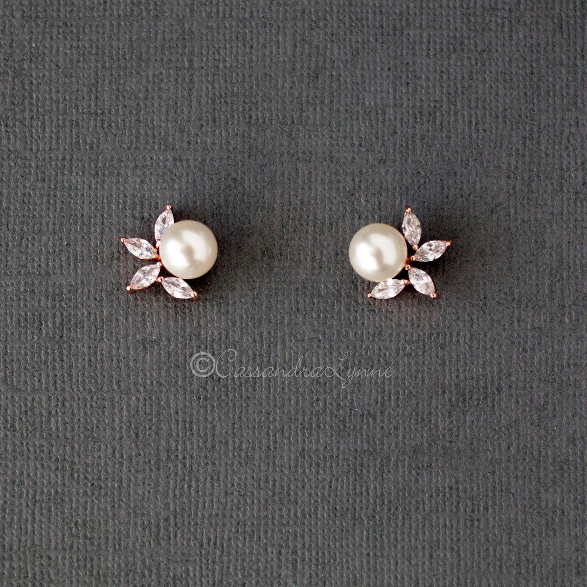 Pearl CZ Pearl Stud Earrings - Cassandra Lynne