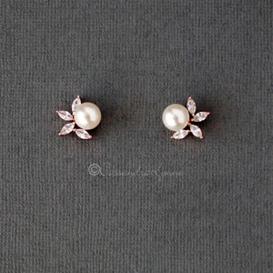 Keli Pearl CZ Pearl Stud Earrings - Cassandra Lynne
