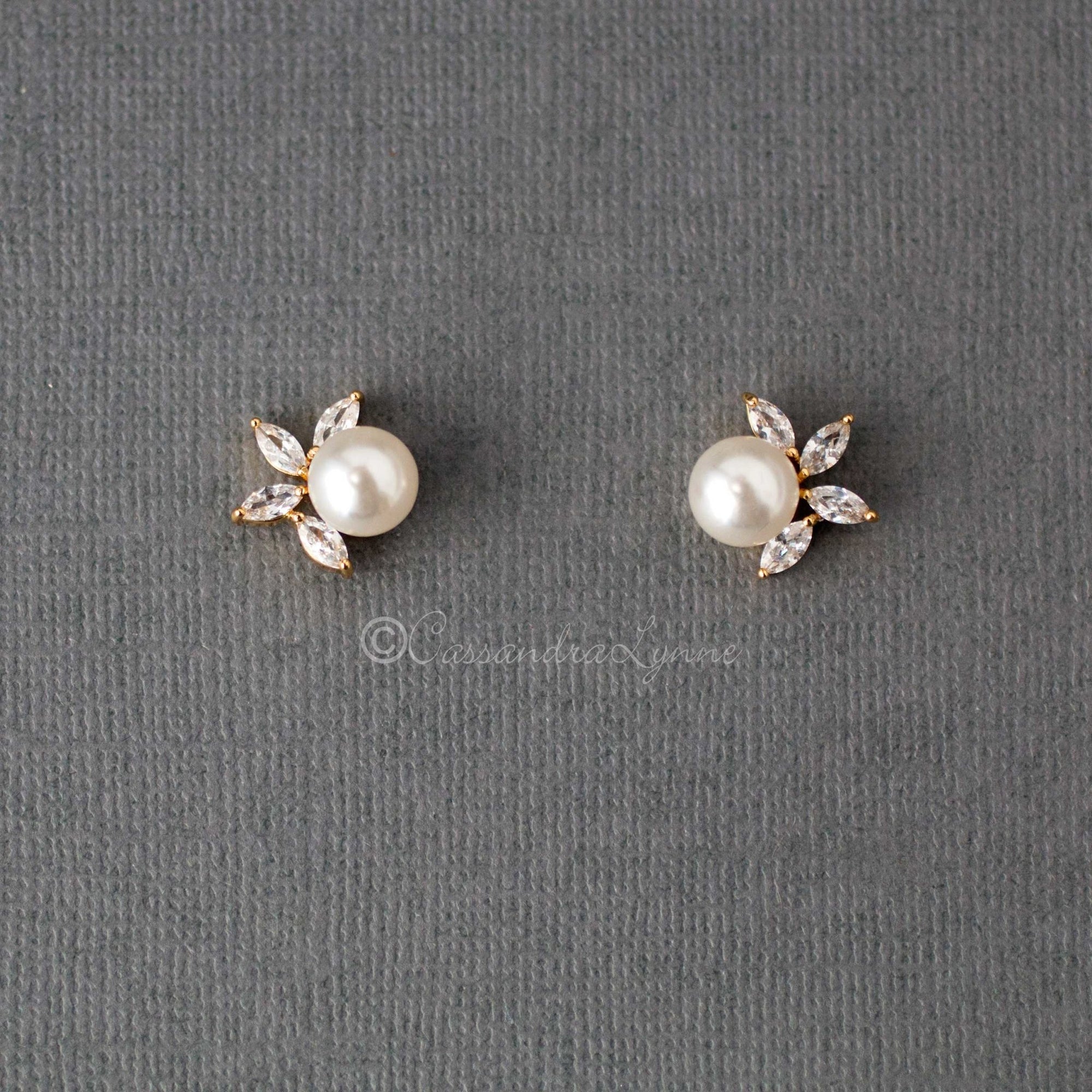 Pearl CZ Pearl Stud Earrings - Cassandra Lynne