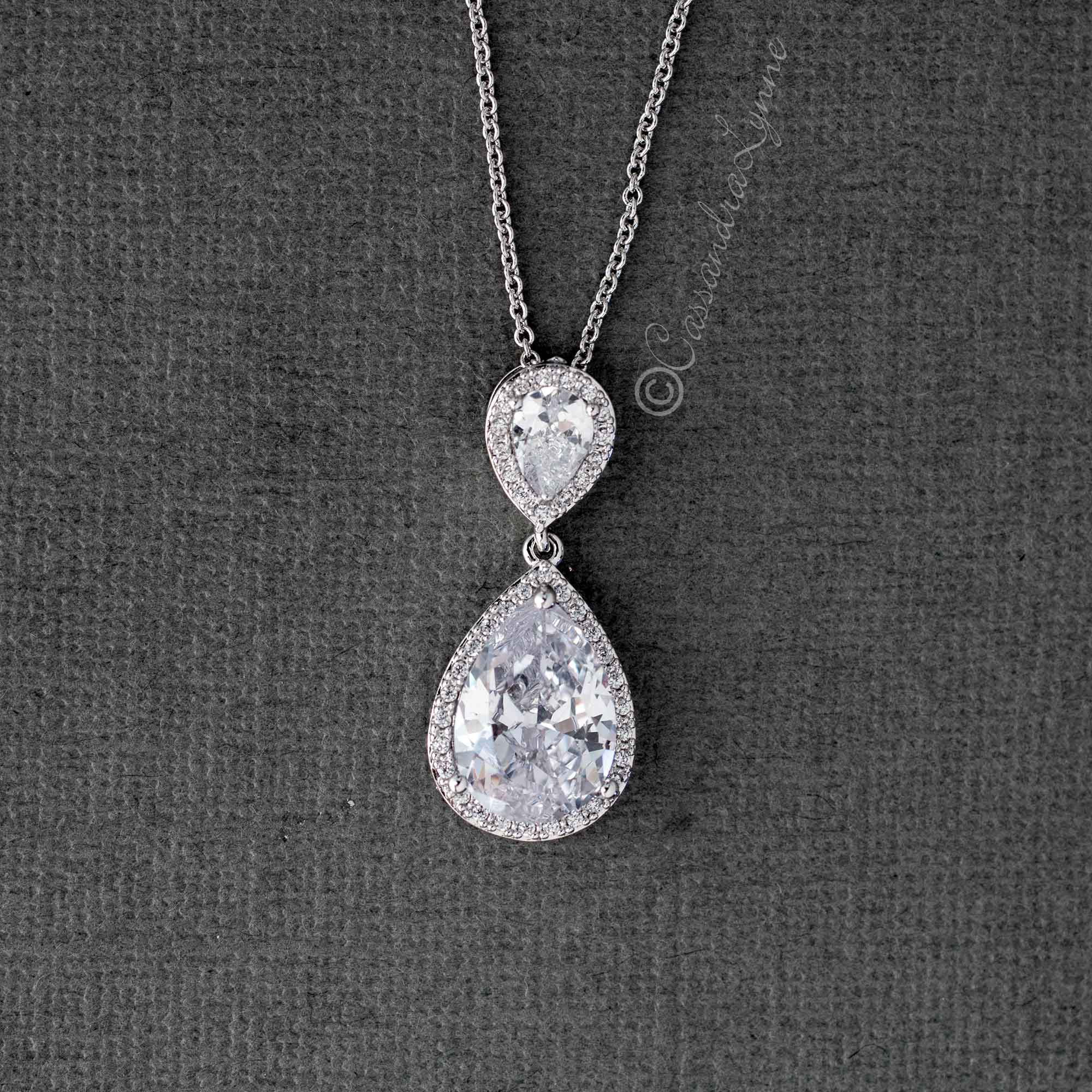 Large CZ Water Drop Pendant Necklace - Pendant - Cassandra Lynne