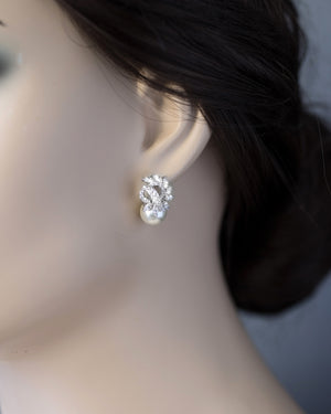 CZ Swirl Pearl Stud Earrings