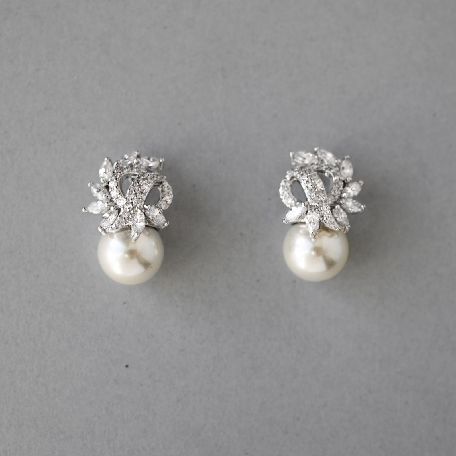 CZ Swirl Pearl Stud Earrings
