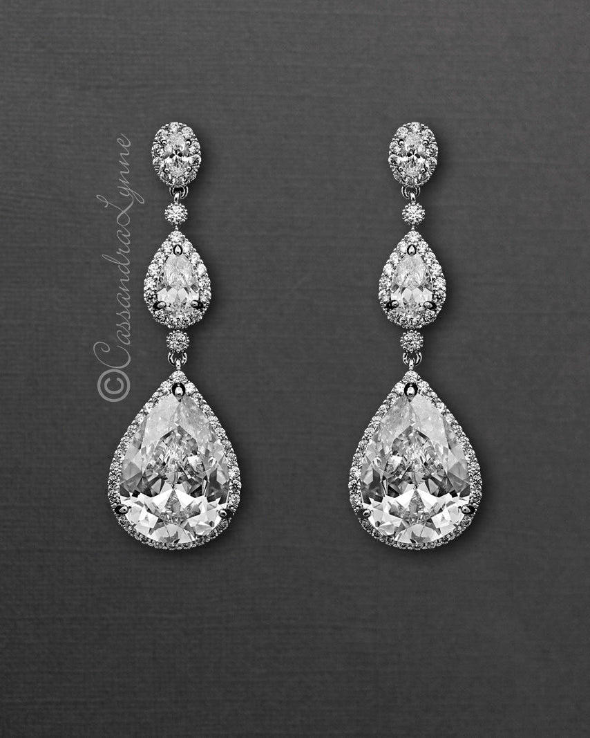 Large Waterdrop CZ Dangle Bridal Earrings - Earrings - Cassandra Lynne