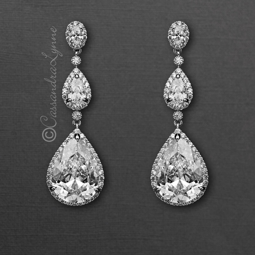 Large Waterdrop CZ Dangle Bridal Earrings - Earrings - Cassandra Lynne