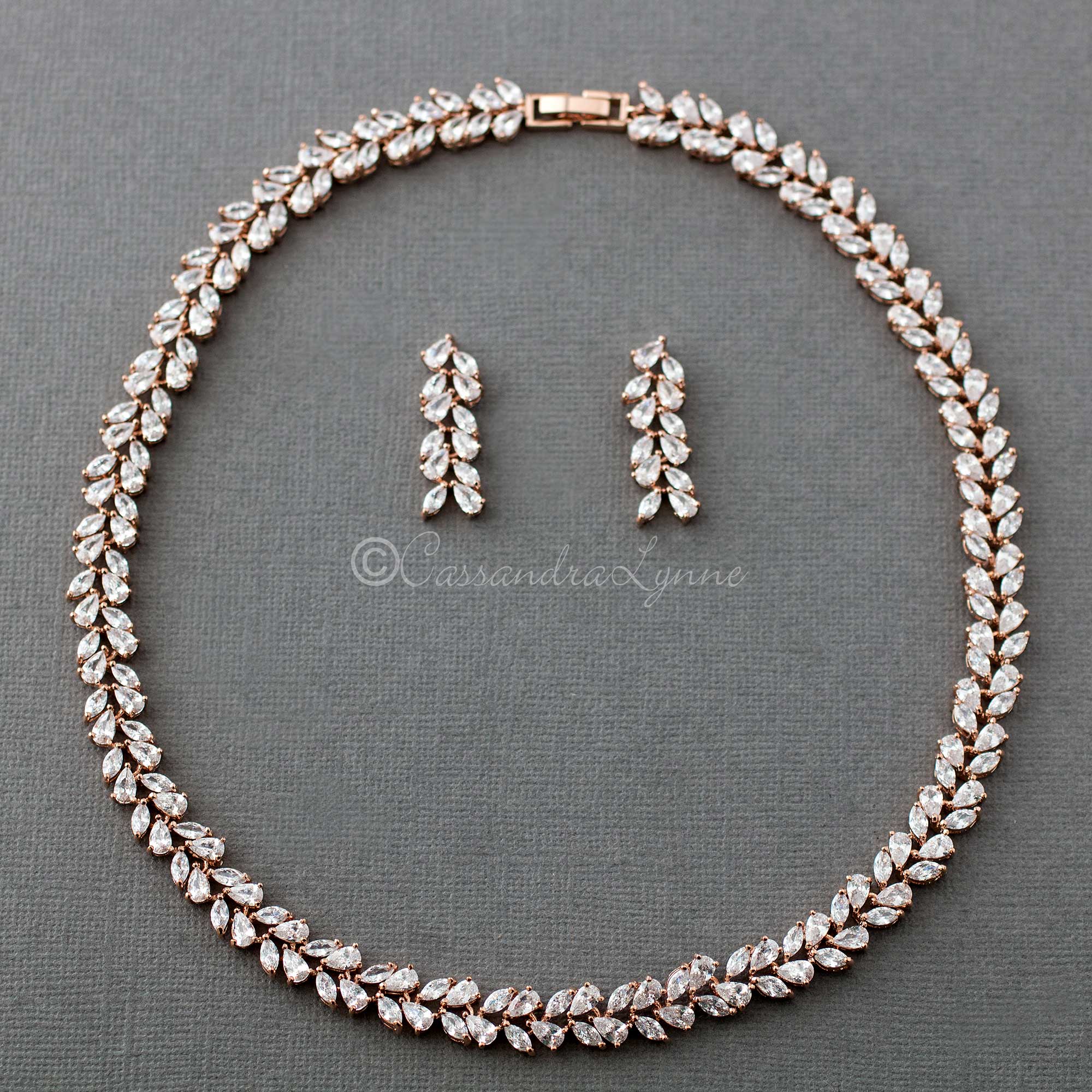 Leaf and Pear Bridal Necklace and Earrings - Necklace Set - Cassandra Lynne