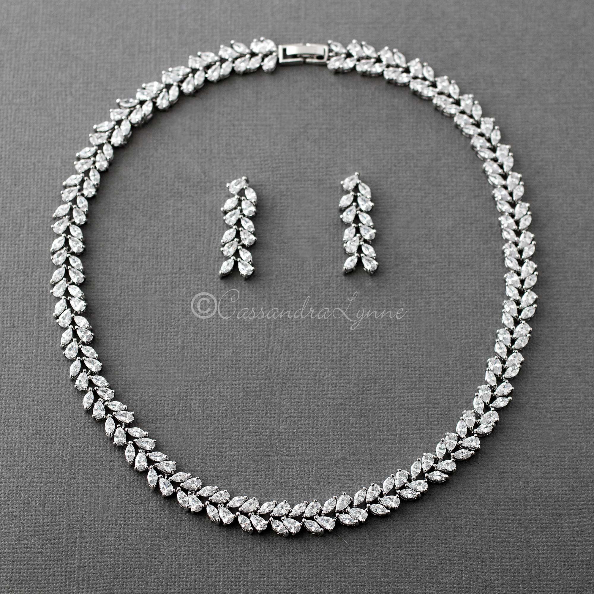 Leaf and Pear Bridal Necklace and Earrings - Necklace Set - Cassandra Lynne