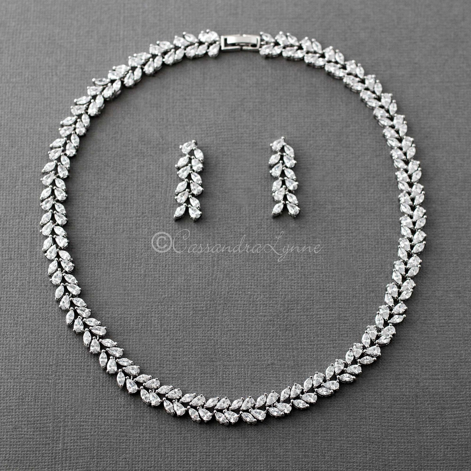 Leaf and Pear Bridal Necklace and Earrings - Necklace Set - Cassandra Lynne