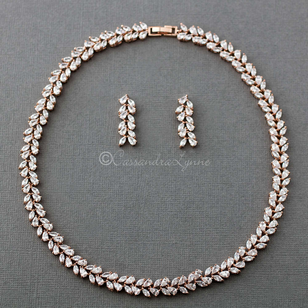 Leaf and Pear Bridal Necklace and Earrings - Cassandra Lynne