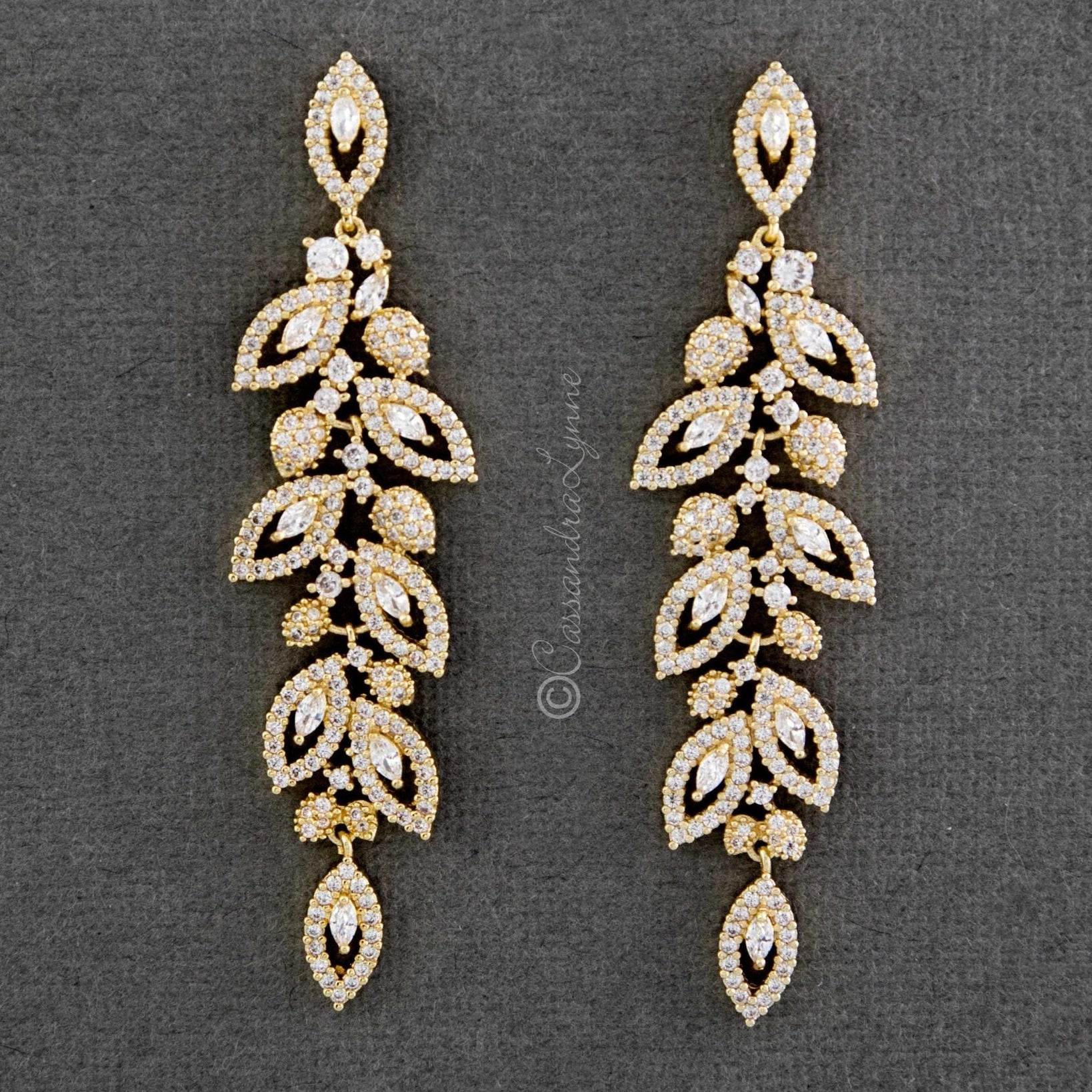 Leaf CZ Chandelier Earrings - Earrings - Cassandra Lynne