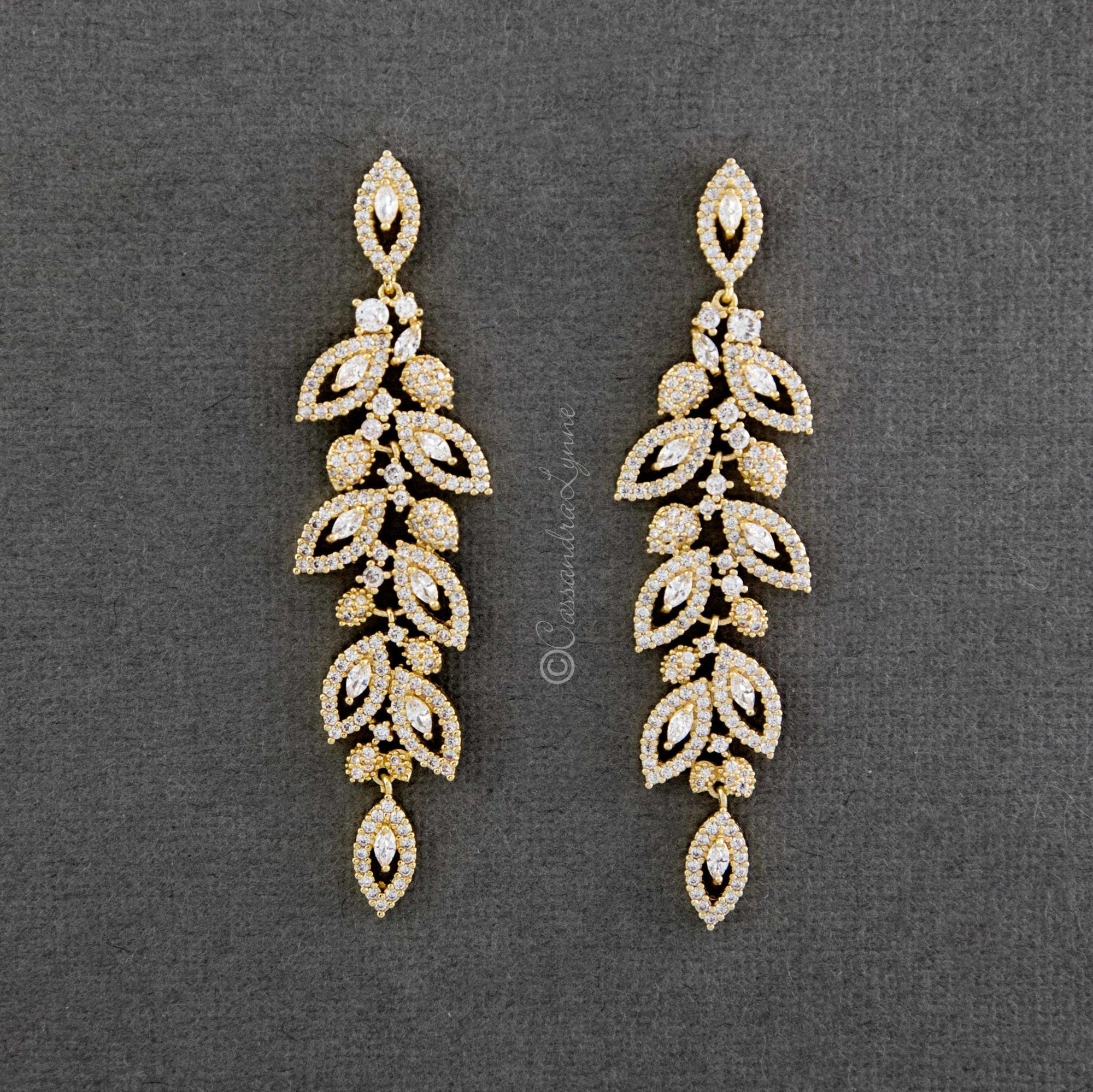 Leaf CZ Chandelier Earrings - Earrings - Cassandra Lynne