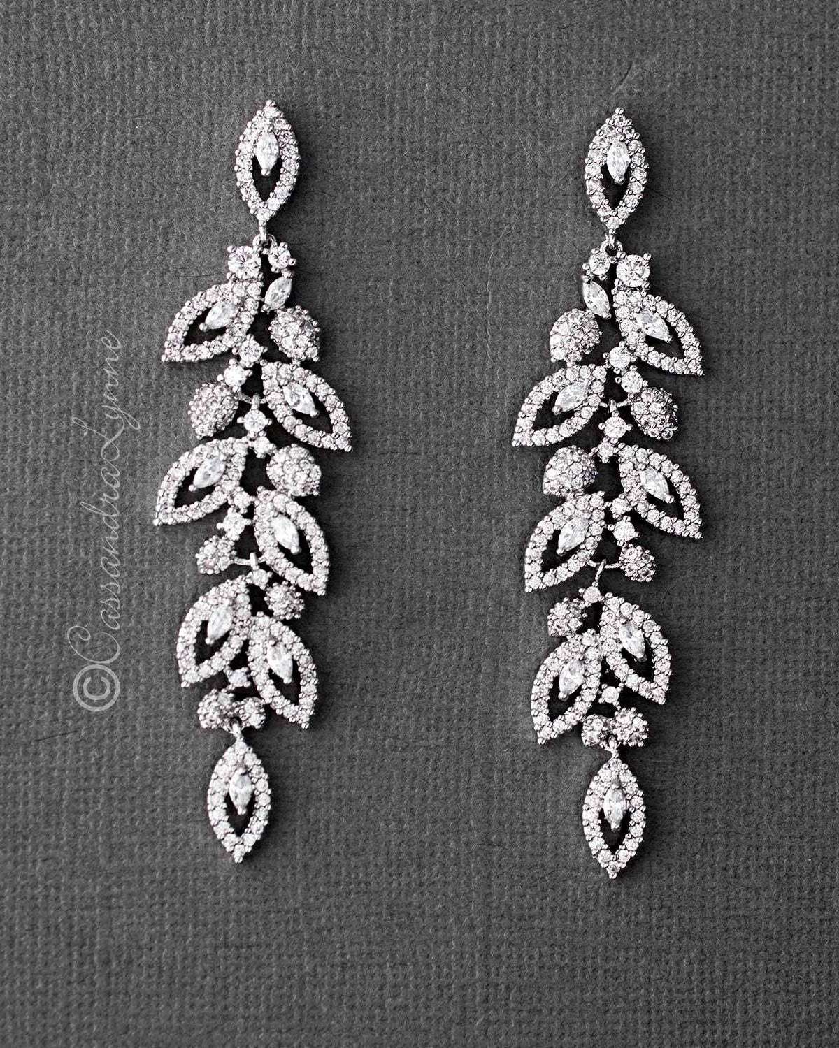Leaf CZ Chandelier Earrings - Earrings - Cassandra Lynne