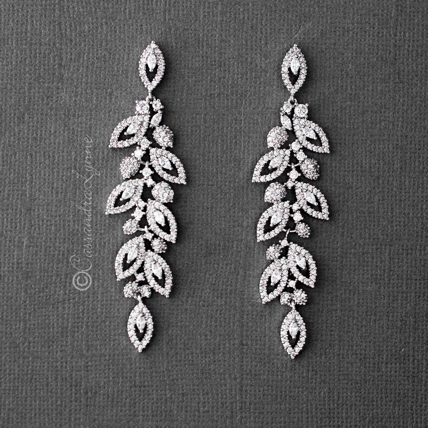 Leaf CZ Chandelier Earrings - Earrings - Cassandra Lynne