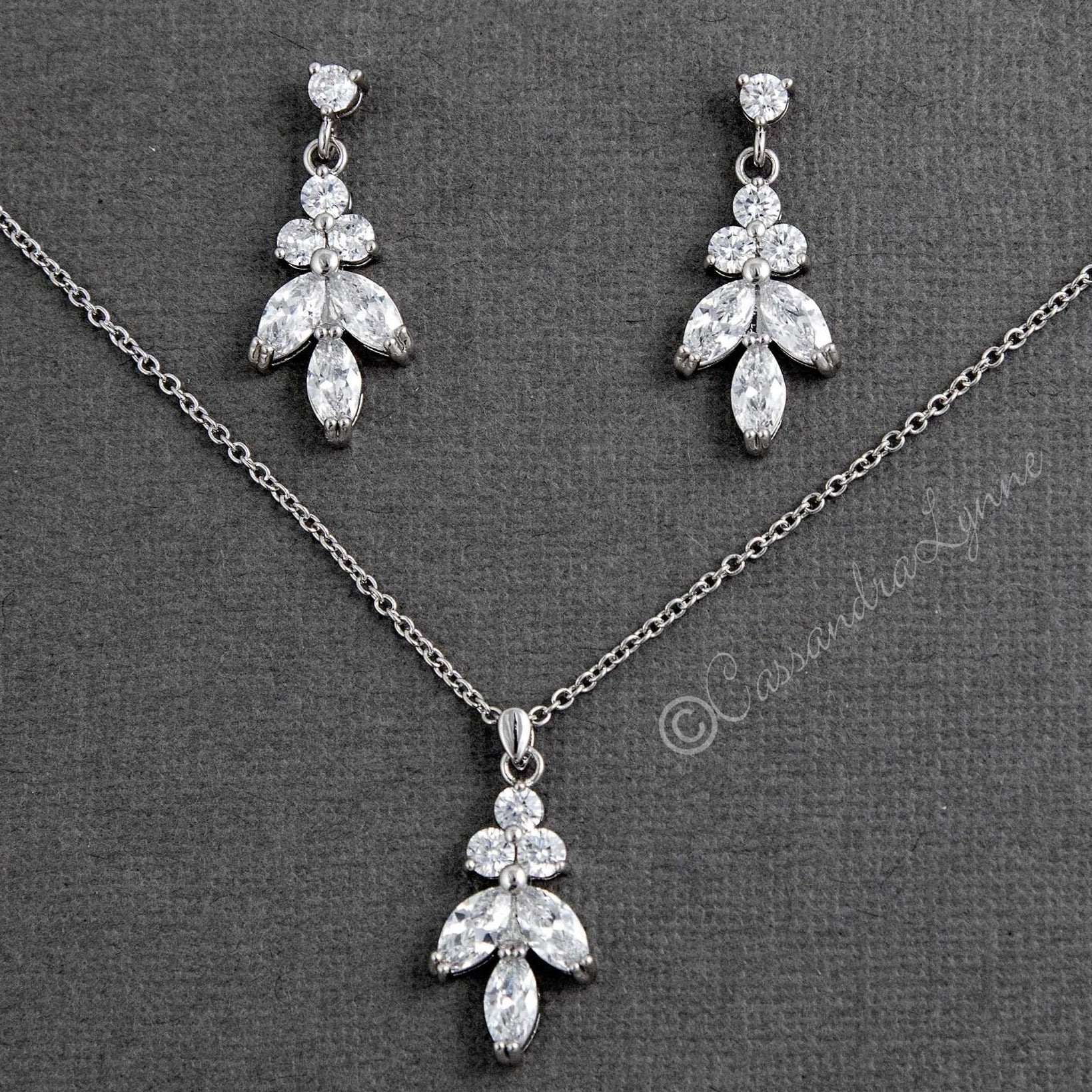 Leaf CZ Pendant Necklace Set - Necklace Set - Cassandra Lynne