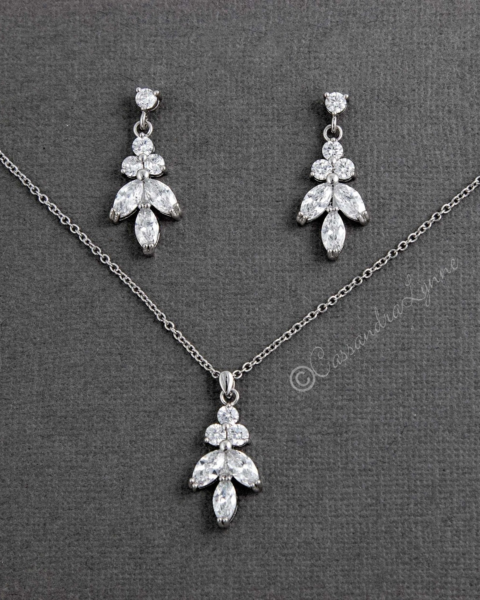 Leaf CZ Pendant Necklace Set - Necklace Set - Cassandra Lynne