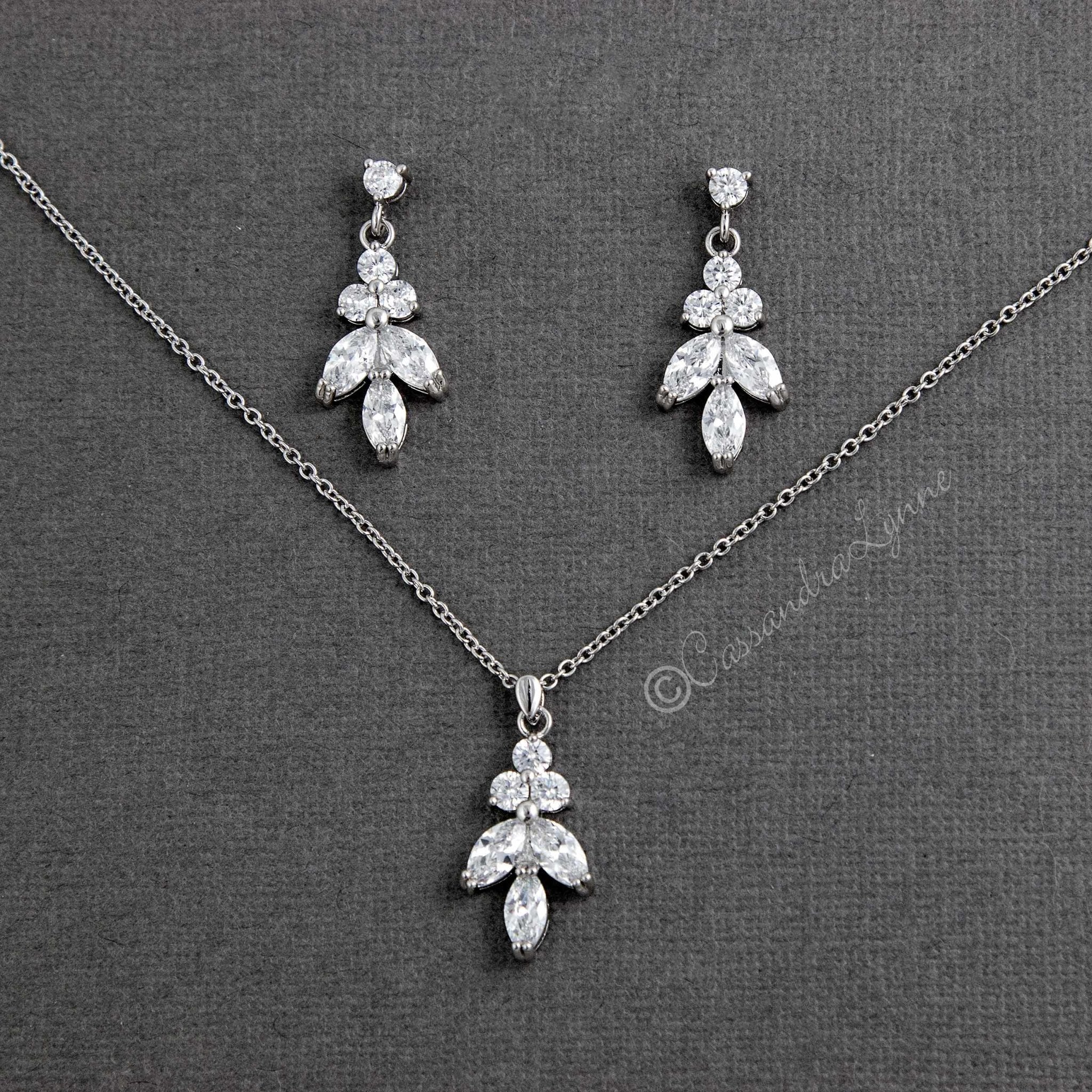 Leaf CZ Pendant Necklace Set - Necklace Set - Cassandra Lynne
