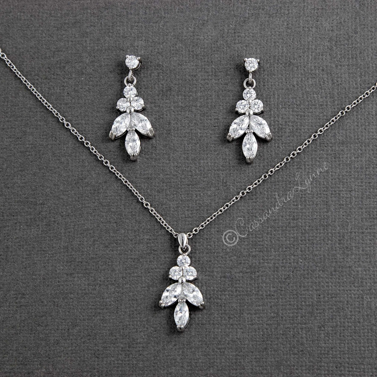 Leaf CZ Pendant Necklace Set - Necklace Set - Cassandra Lynne