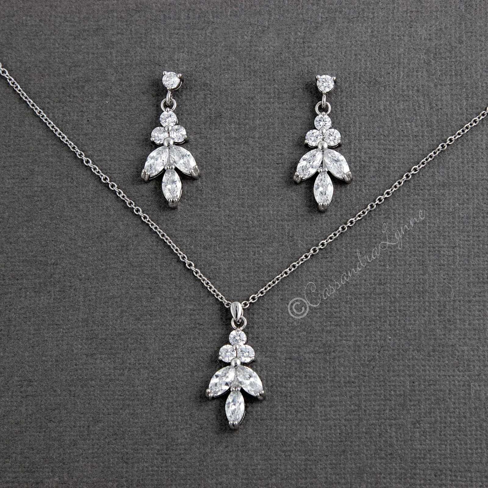 Leaf CZ Pendant Necklace Set - Necklace Set - Cassandra Lynne
