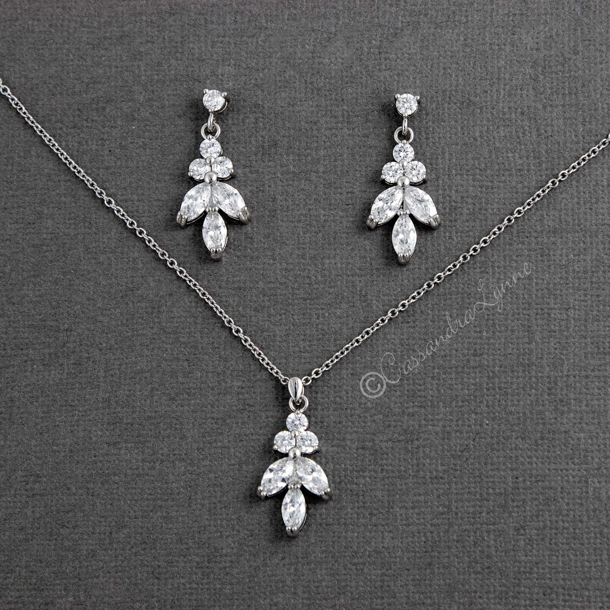 Leaf CZ Pendant Necklace Set - Necklace Set - Cassandra Lynne
