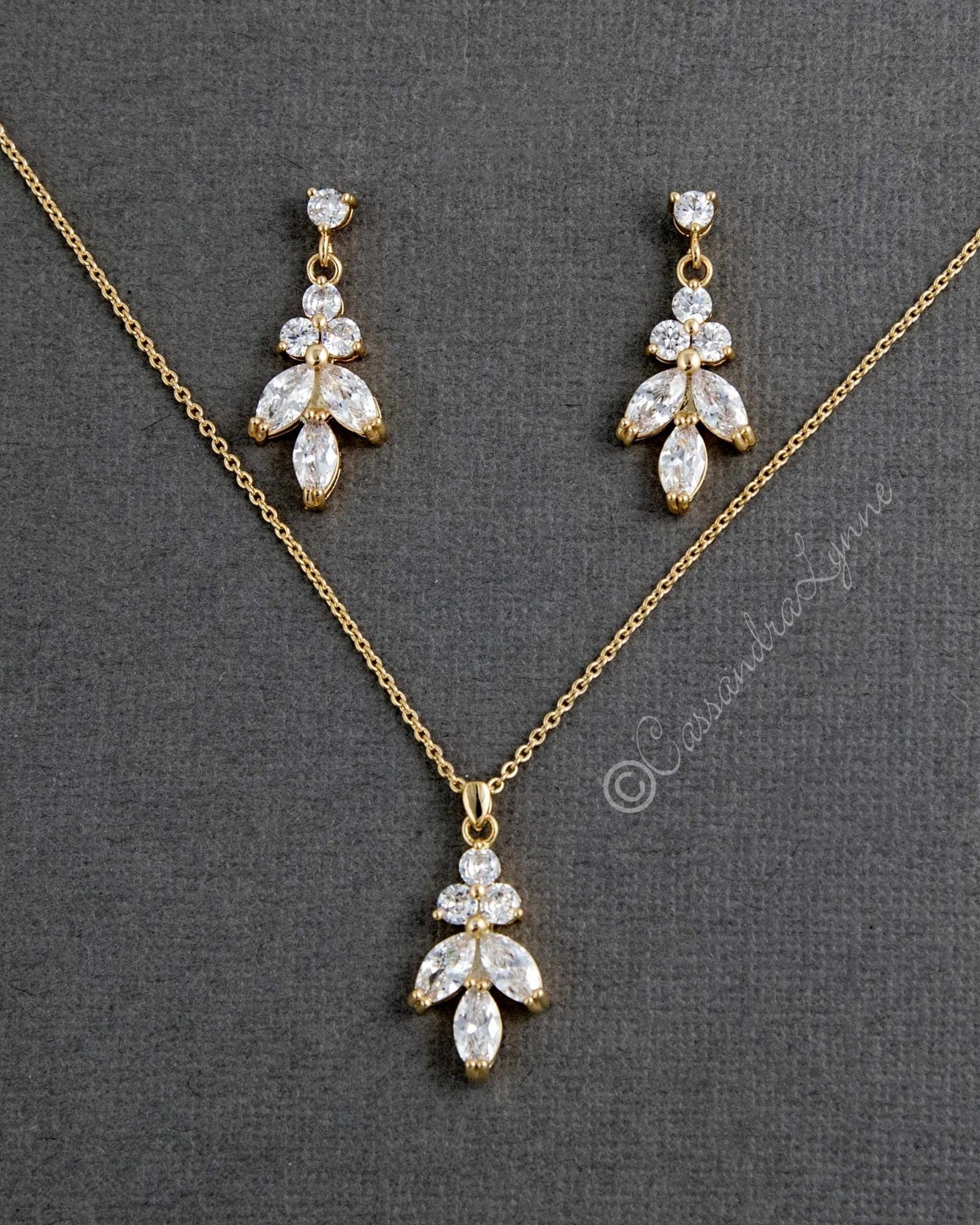 Leaf CZ Pendant Necklace Set - Necklace Set - Cassandra Lynne