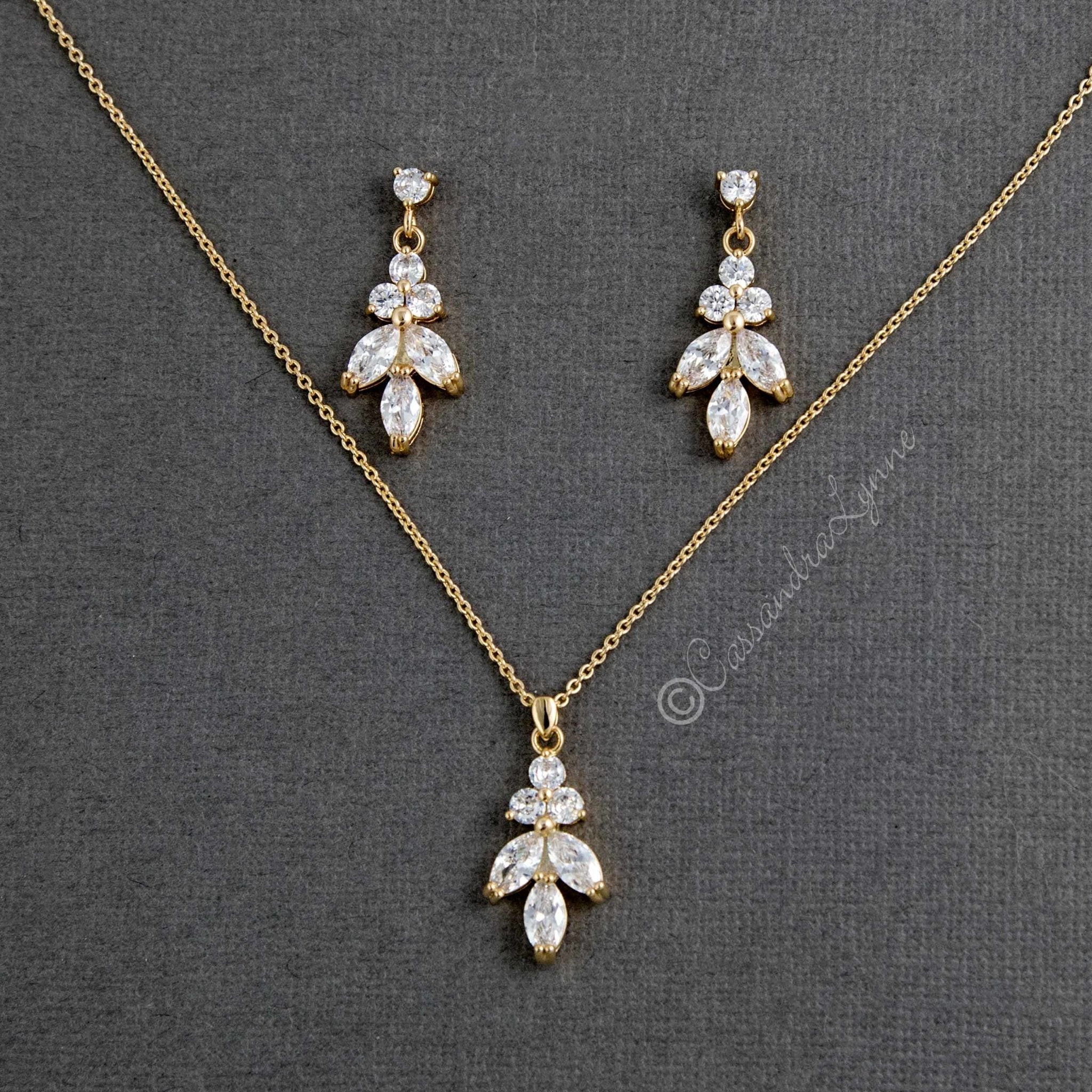 Leaf CZ Pendant Necklace Set - Necklace Set - Cassandra Lynne