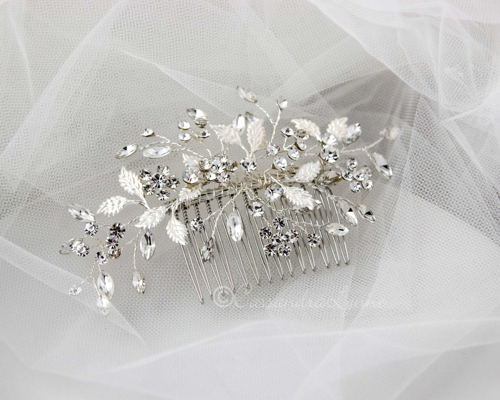 Leafy Bridal Hair Comb with Crystals - Hair Comb - Cassandra Lynne