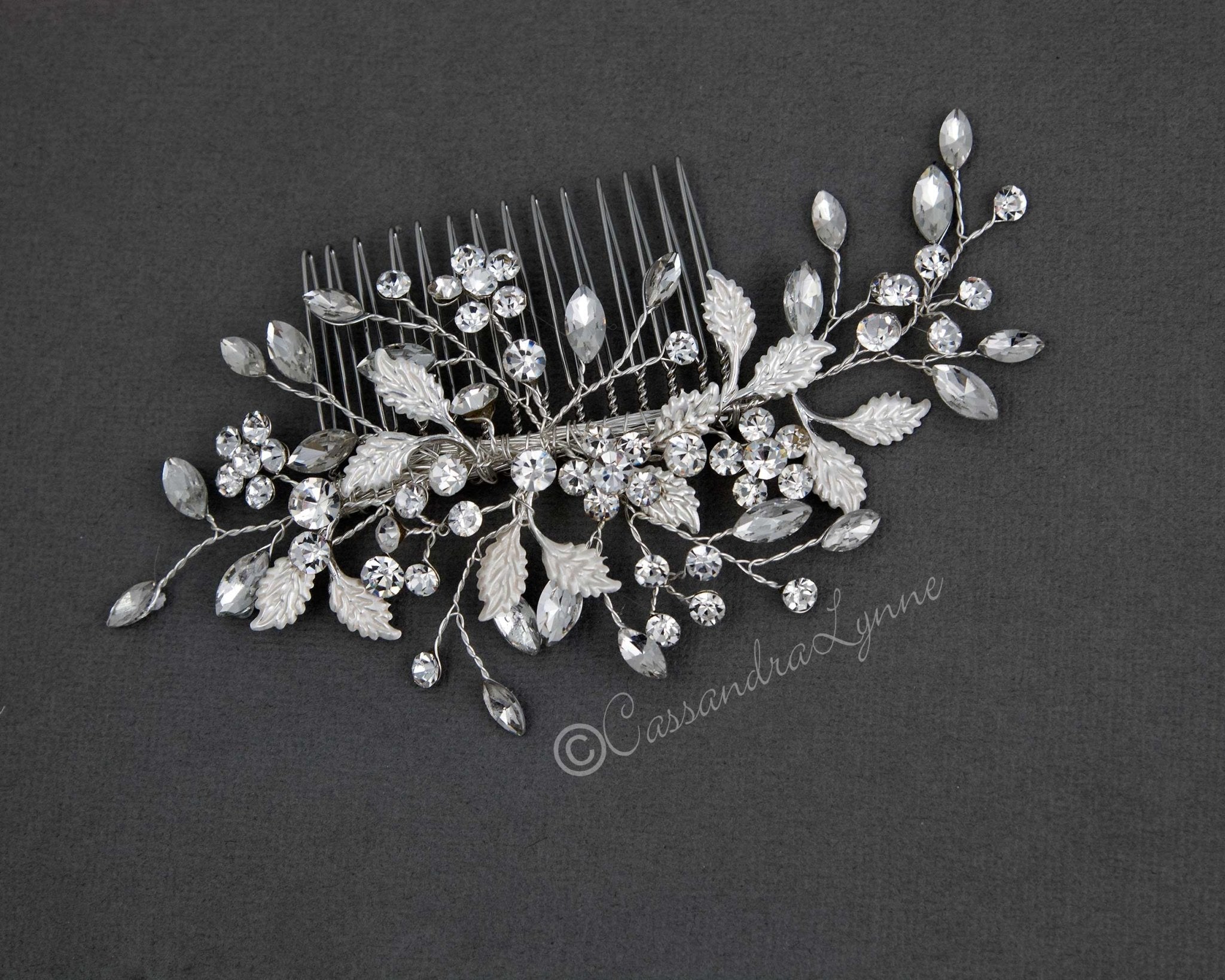 Leafy Bridal Hair Comb with Crystals - Hair Comb - Cassandra Lynne