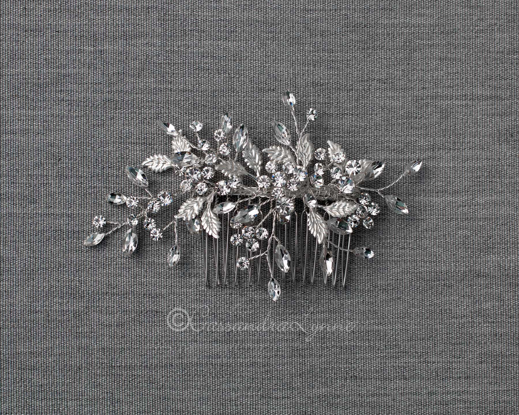 Leafy Bridal Hair Comb with Crystals - Hair Comb - Cassandra Lynne