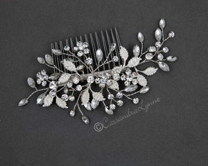 Leafy Bridal Hair Comb with Crystals - Cassandra Lynne