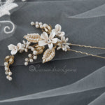 Light Gold Oat Pearl and Porcelain Bridal Hair Pin - Hair Pins - Cassandra Lynne
